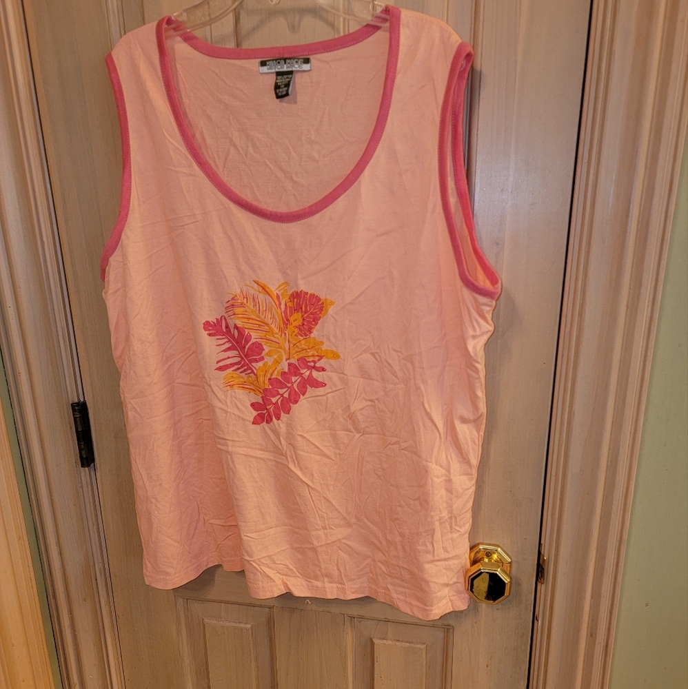 Womens plus sz 1X tank Top Mirror Image Shirt tropical coral orange